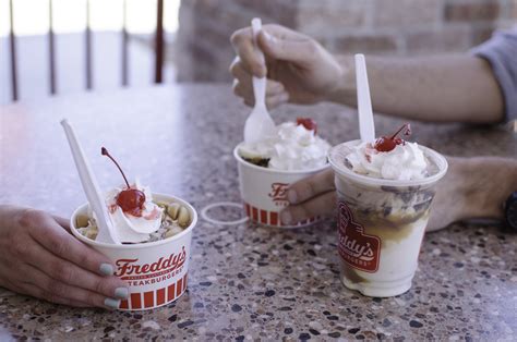 Freddies frozen custard - Specialties: If you are searching for "restaurants near me," you are likely to find one of the best hamburger restaurants in Birmingham, AL! Freddy's Frozen Custard & Steakburgers is more than your traditional American hamburger restaurant. After your delicious dinner, make sure and try the freshly churned creamy desserts. The frozen custard desserts are richer, denser and creamier than ice ... 